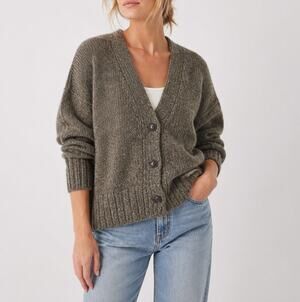 Farmers Market Iceland Mohair Alpaca Blend Chunky Knit Cardigan Sweater Gray M